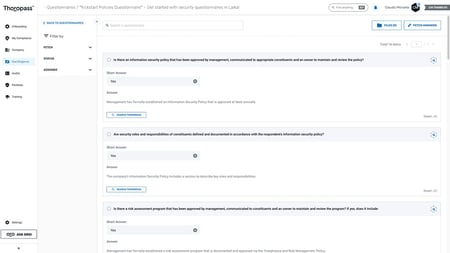 Security questionnaires being managed in the Thoropass App
